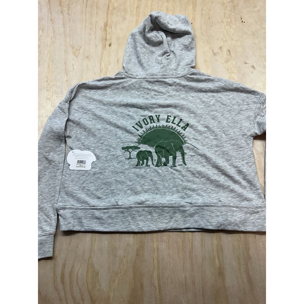 Ivory Ella Hoodie XS Elephant Cotton Blend Gray‎ Cropped